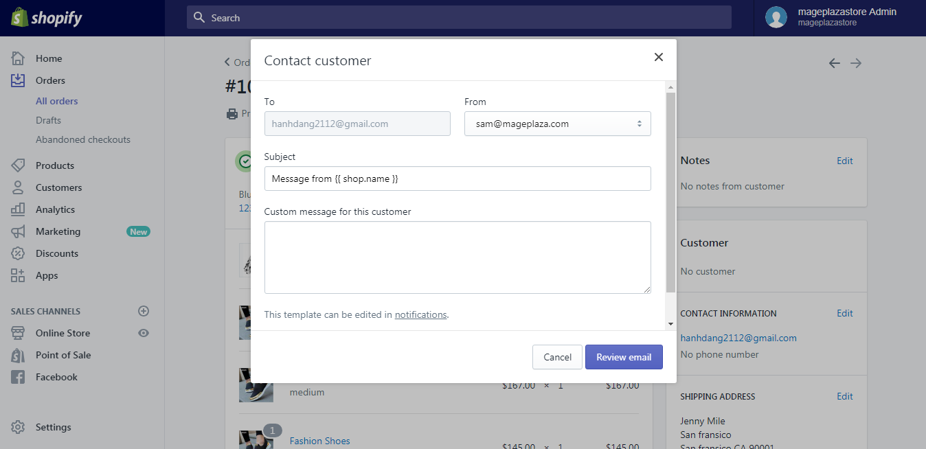 contact a customer about an order on desktop 2